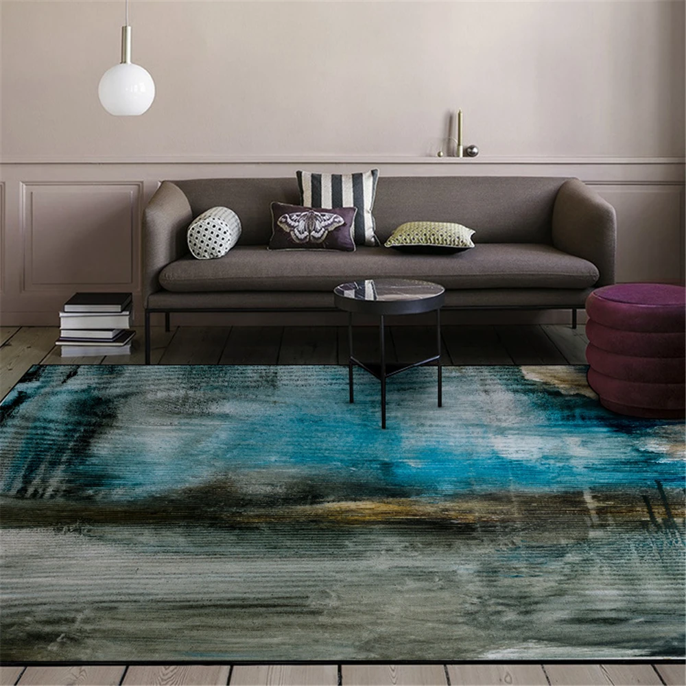 Abstract Blue Lake Living Room Area Rug - Rectangle