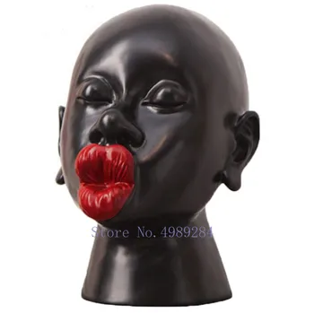 

CREATIVE NORDIC RESIN BLACK MAN RED LIPS ABSTRACT CHARACTER SCULPTURE CRAFTS ORNAMENTS MODERN HOME DECORATION FIGURINES