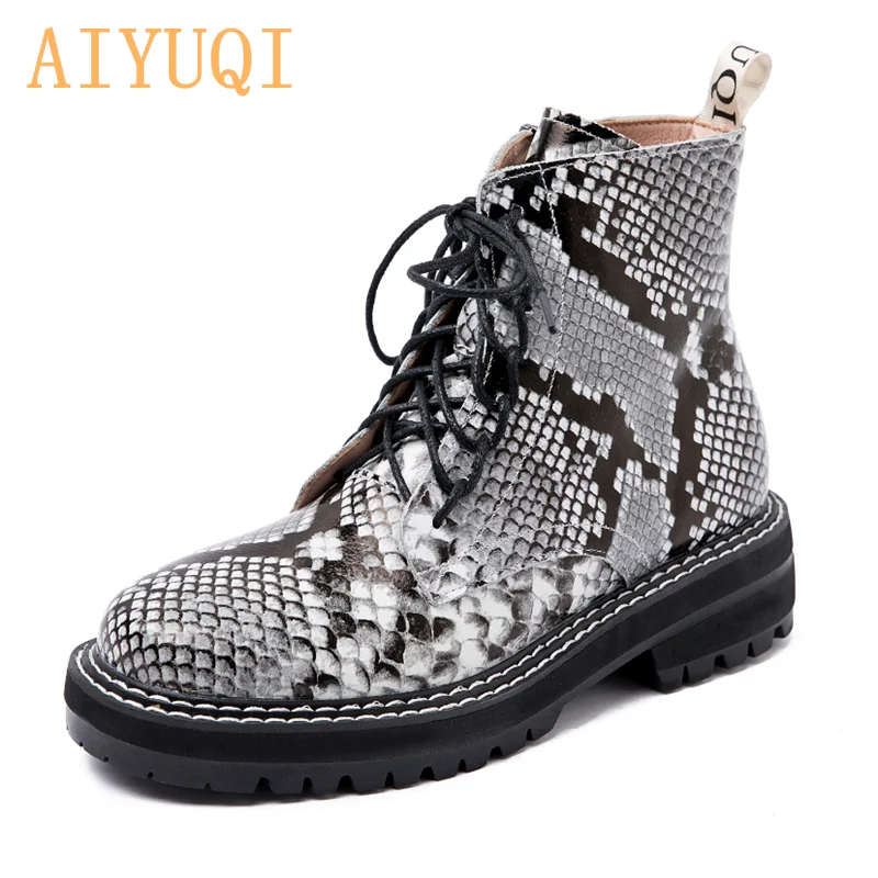 Women Shoes Ankle-Boots Spring Snake AIYUQI Genuine-Leather Fashion Ladies Mosquito Lace