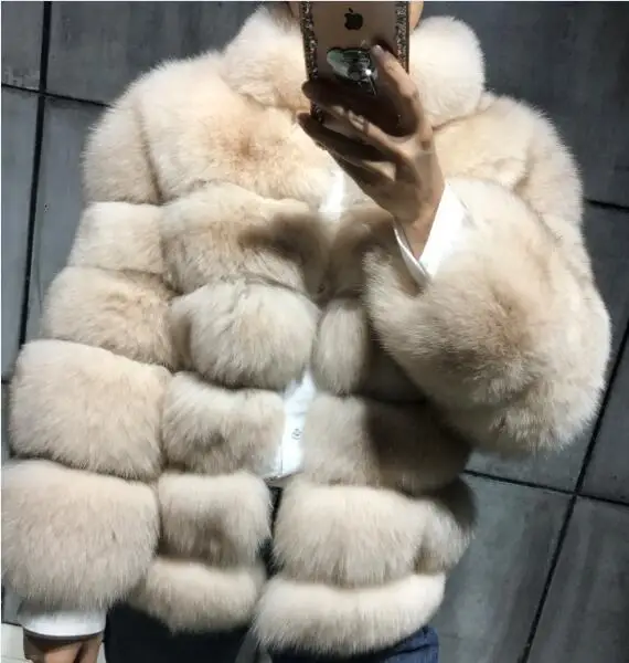 as picture Женская куртка из натурального меха, женская шуба из натурального меха, качественная шуба из лисьего меха - Цвет: as picture