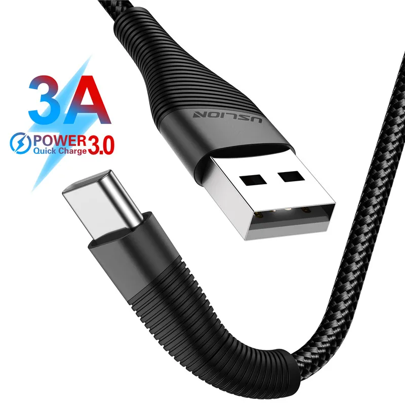 USLION USB Type C Cable For Samsung Galaxy A50 S10 S9 S8 Huawei P30 3.1 Fast Charging Charger For Xiaomi Redmi Note 7 Data Cord - Цвет: Черный