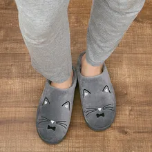 Теплые домашние тапочки с рисунком кота; Новое поступление; мужские Нескользящие домашние тапочки; домашняя обувь; бархатные зимние тапочки;