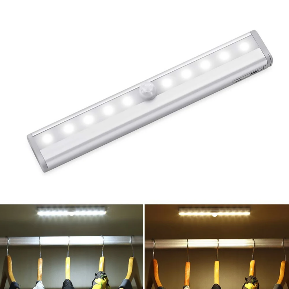 Wireless LED Under Cabinet Light PIR Motion Sensor Closet Lamp 10LEDs for Wardrobe Cupboard Kitchen Lighting Led Night Light 1