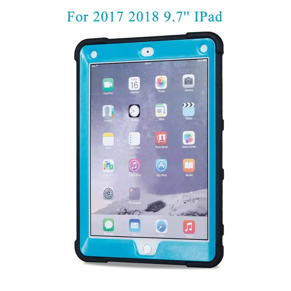 Противоударный чехол для iPad 9,7 чехол 6th Gen 5th Gen A1893 A1954 A1822 A1823 Heavy Duty Жесткий чехол с подставкой-держателем силиконовый чехол - Цвет: Black-Blue