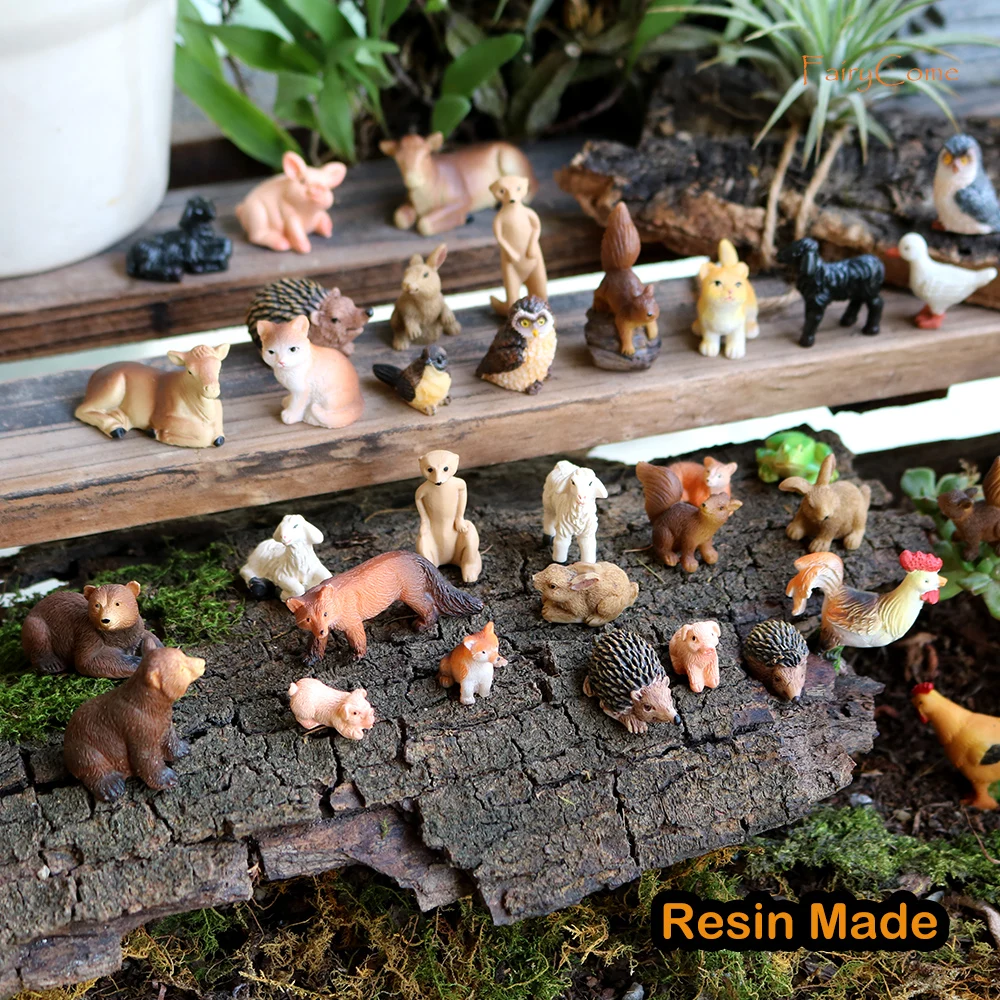 Figurines Miniature-Animals Forest-Farm Chicken-Bunny-Set Squirrel Fairy-Garden Resin