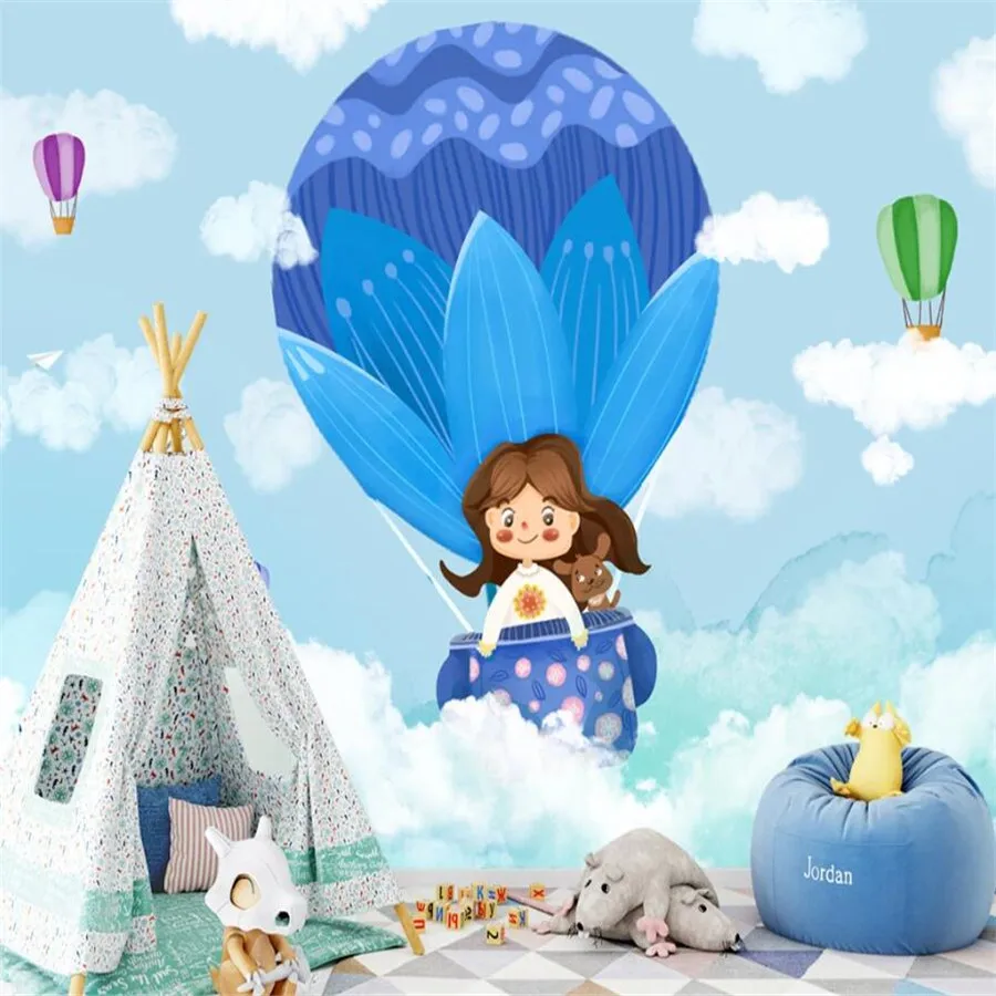 

Milofi custom 3D wallpaper mural hand-painted children's room hot air balloon sky background wall living room bedroom decoration