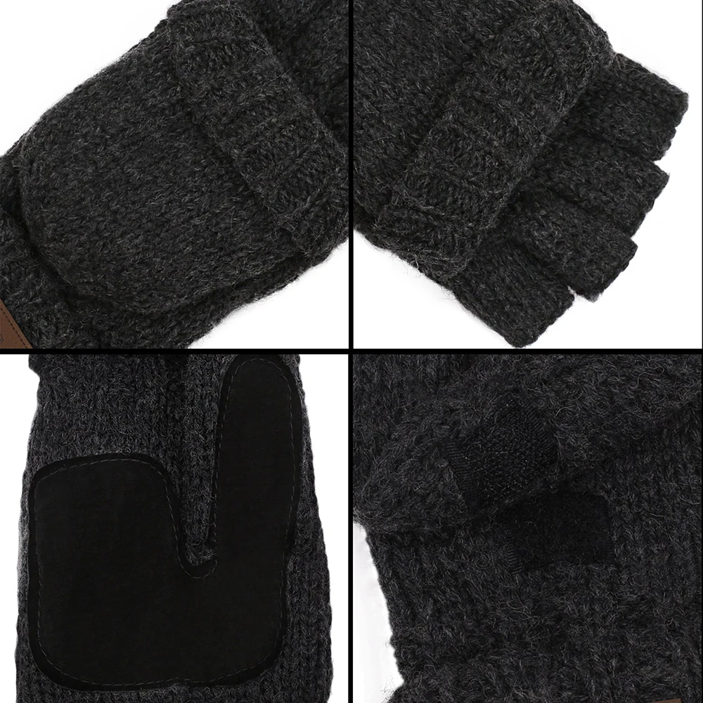 Высококачественные мужские вязаные перчатки унисекс без пальцев, зимние женские шерстяные варежки, теплые толстые перчатки на полпальца
