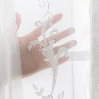 

Beige Floral Embroidered Tulle Curtain for Living Room Elegant Delicated Small Flowers Romantic Wave Bottom Drapes JS311C