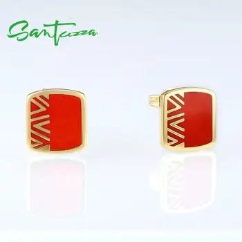 

SANTUZZA Brass Earrings for Women Yellow Gold Color Charming Fashion HANDMADE Red Enamel Earrings Party Fashion Jewelry
