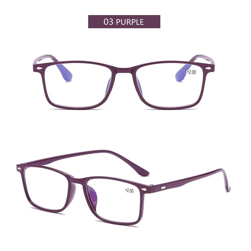 Ультралегкие Tr90 винтажные прямоугольные очки для чтения для мужчин и женщин, мужские и женские очки для дальнозоркости, диоптрия 1,0-4,0 - Цвет оправы: 03 PURPLE