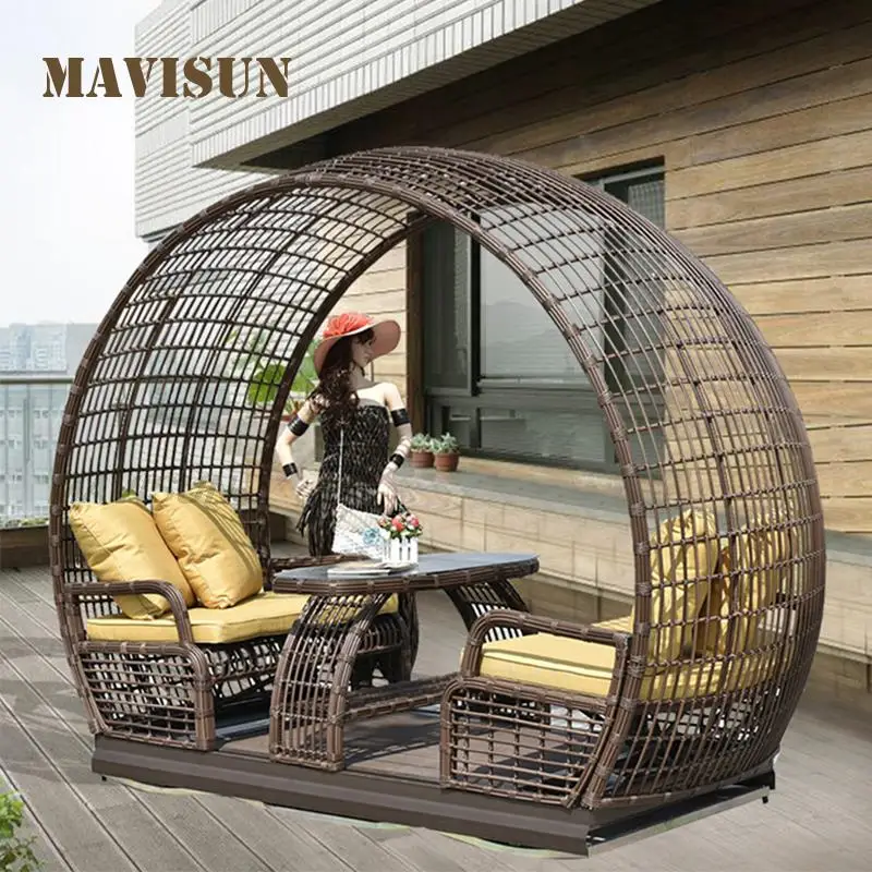 Rattan Hanging Chair With Table Wicker Power Swing Balcony Outdoor Patio Terrace Furniture Set Garden Leisure Rocking Sofa Chair