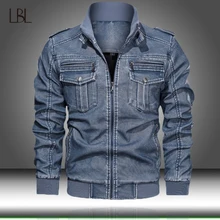 Твердые Босоножки из искусственной pu кожи Для мужчин осень-зима флисовые теплые мотоциклетные кожаные мужские куртки Повседневное пальто для активных видов спорта вне помещений Мужская ветровка