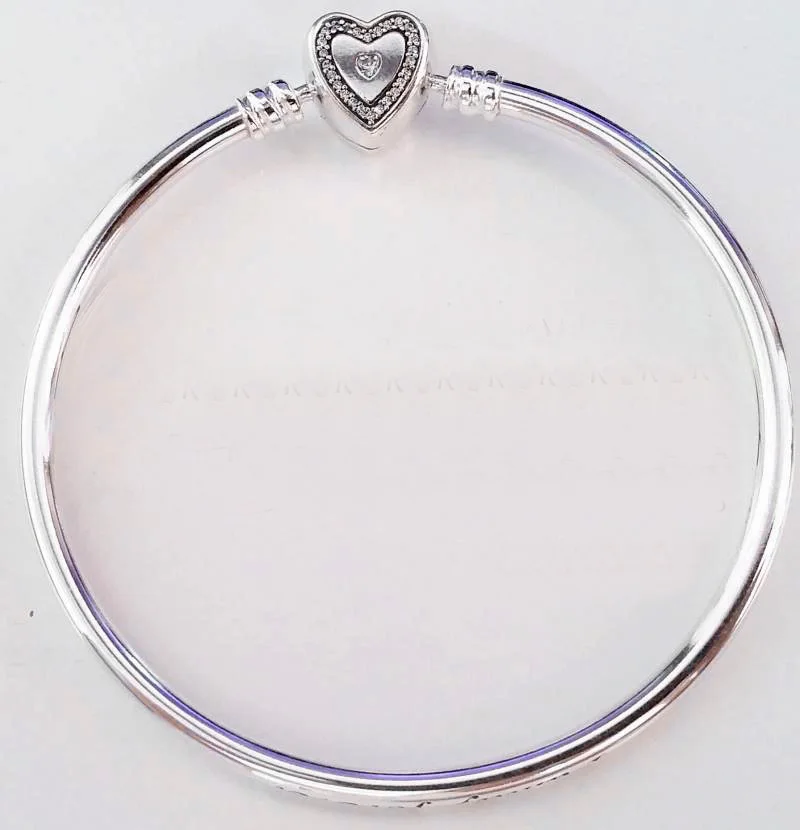 

New 925 Sterling Silver Bangle Crystal Wishful Heart Moments Snake Chain Bracelet Bangle Fit Women Bead Charm Diy Jewelry