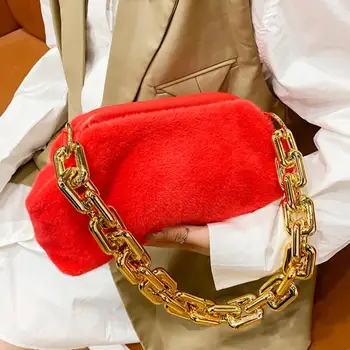 

Thick Chain Armpit bag 2020 Winter New High-quality Soft Plush Women's Designer Handbag High capacity Shoulder Messenger Bag