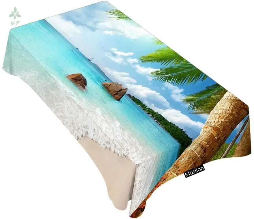 

Decorative Rectangle Tablecloths Palm Tree Blue Water Beach Table Cover For Dining Bbq Picnic Coffee Desk