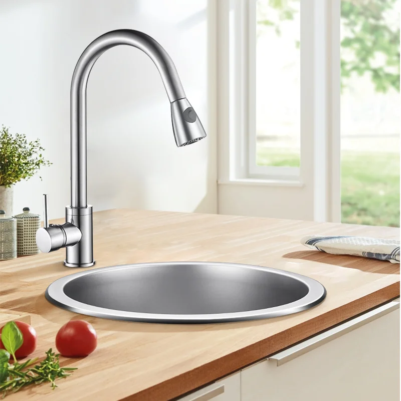 US $77.44 Thicken 304 Stainless Steel Round Kitchen Sink Dropin Or Undermount Single Bowl Wash Basin For Small Apartment Bar Balcony