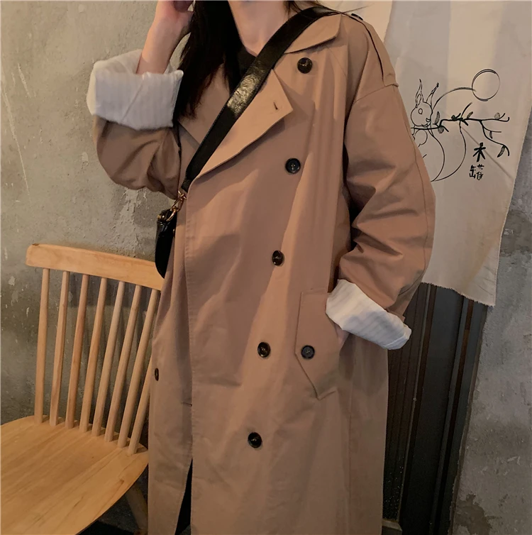Плащ размера плюс Camel Feminino, свободный, сплошной цвет, уличная одежда, женские длинные куртки и пальто, двубортный, ветровка, плащ