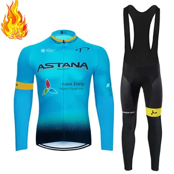 

astana Ropa ciclismo Warm Winter Thermal Fleece Cycling Clothes Men's Jersey Suit Outdoor Riding Bike MTB Clothing Bib Pants Set