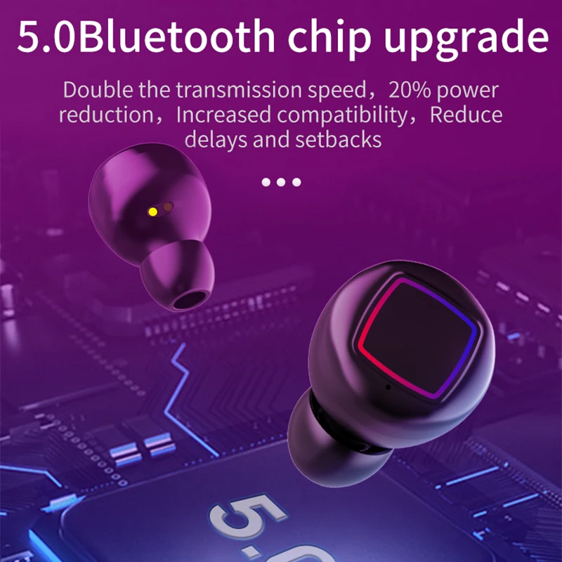 TWS 5,0 Bluetooth наушники IPX6 Водонепроницаемая гарнитура светодиодный цифровой дисплей Беспроводные наушники с сенсорным управлением спортивные наушники