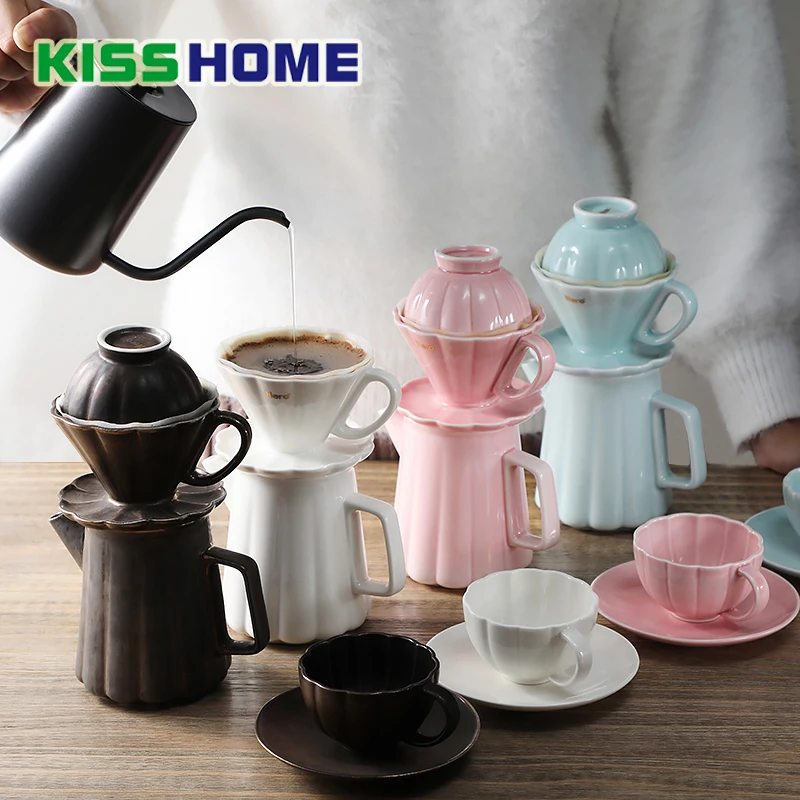 

New Arrival Espresso Coffee Filter Cup Set Ceramic Pour Over Coffee Maker V-shaped Funnel Dripper Household Coffee Accessories