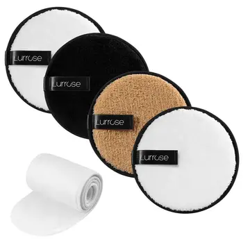 

ETEREAUTY 4PCS Reusable Facial Cleansing Pads Makeup Remover Pads Hairband with Hook and Loop