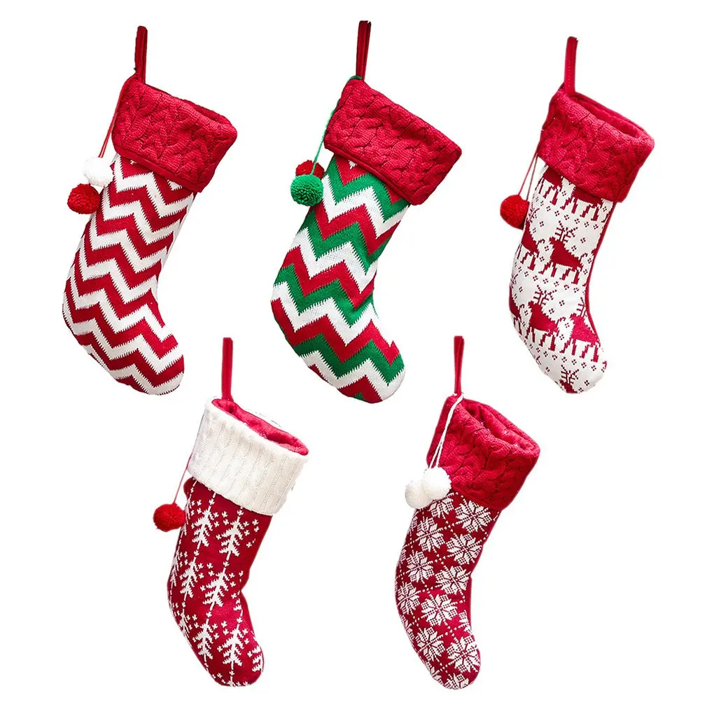 

New Christmas Decorations Knitted Christmas Stockings Wool Socks Red and White Elk Gift Bags Children's Gift Bags