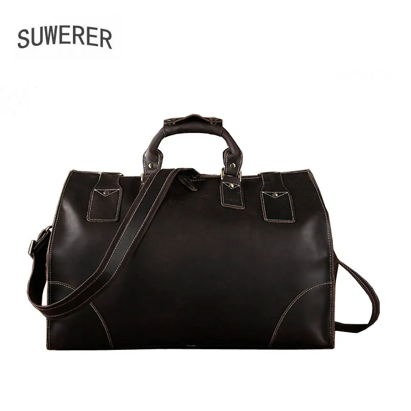 SUWERER New Genuine Leather bag Men’s bag large capacity travel bag leather shoulder bag portable travel bag men large bag
