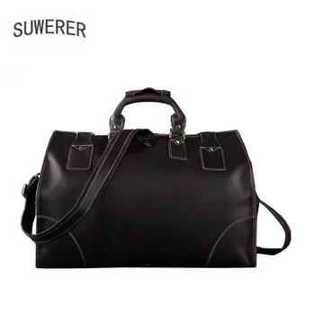 SUWERER New Genuine Leather bag Men's bag large capacity travel bag leather shoulder bag portable travel bag men large bag 1