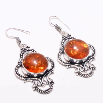 

Amber Silver Overlay on Copper Earrings, 52.8 mm , E4432
