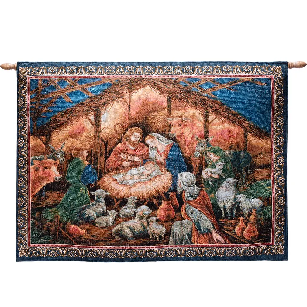 

Novelty Christmas Tapestry Twinkle Light Jesus Is Born Embroidery Wall Decor