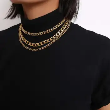 

Punk Metal Curb Cuban Link Chain Choker Necklace for Women Men Gothic Stacked Necklace Collar Mujer