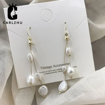 

2020 Trend Freshwater Pearl Tassel Long Drop Earrings Female Wedding Pendant Earrings Fashion Bridal Charm Jewelry Earrings
