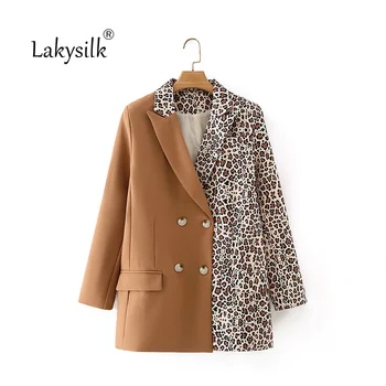 

Elegant Autumn Winter Women Blazer Coat Patchwork Causal Long Sleeve Leopard Print Office Lady Pocket Ladies Leopard Suit Brown