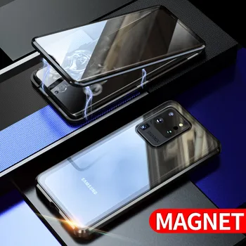 

Luxury Magnetic Adsorption Glass Phone Cases for Samsung Galaxy S20 Ultra S20 Plus Tempered Glass Built-in Magnet Metal Case