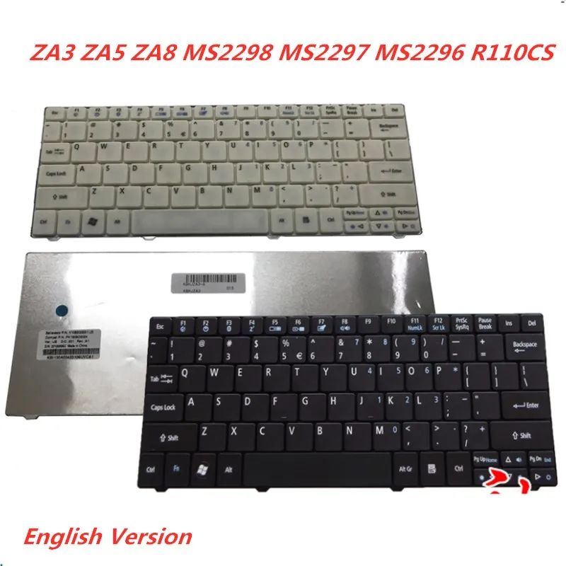 Клавиатура с английской раскладкой для ноутбука ACER One ZA3 ZA5 ZA8 MS2298 MS2297 MS2296 R110CS |