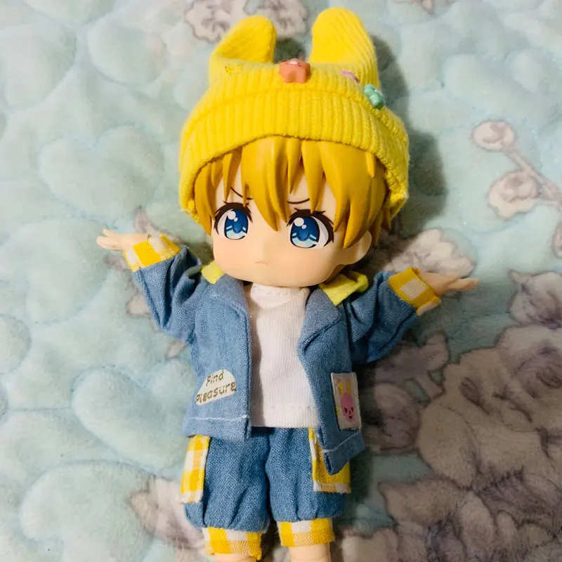 

Ob11 baby clothes 1/12 bjd GSC DDF PICCODO plain denim suit hat+coat+pant doll clothes Doll accessories