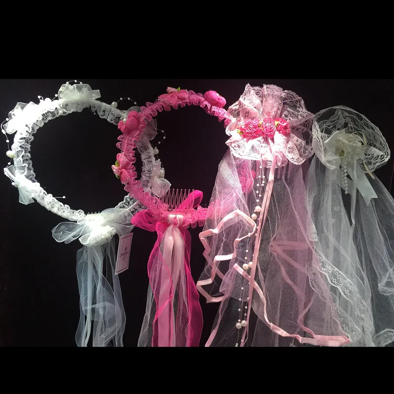 

2020 new fashion Festive wreath wedding flower girl headdress lace pink head buckle children hair hoop