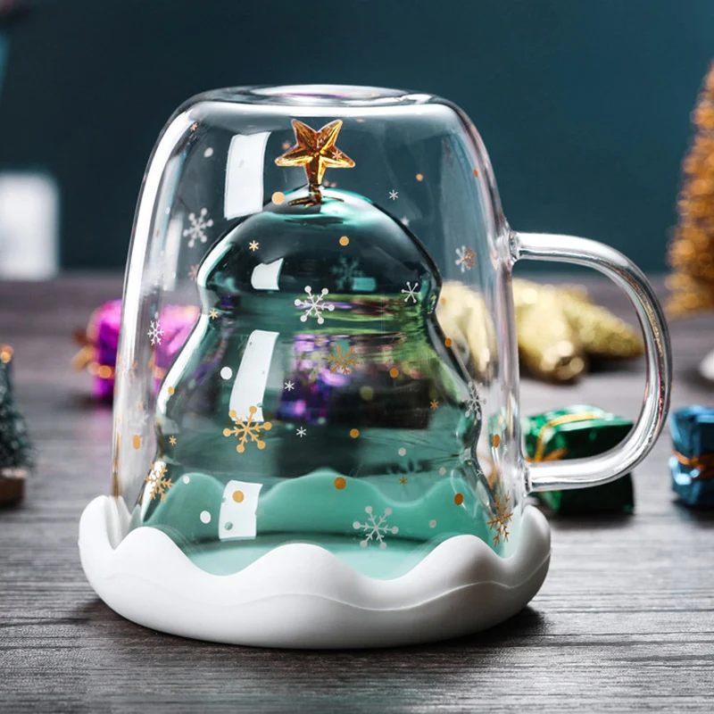 Креативная 3D прозрачная двойная антиобжигающая стеклянная Рождественская елка Звездная чашка кофейная чашка Молочный Сок чашка Детский Рождественский подарок D