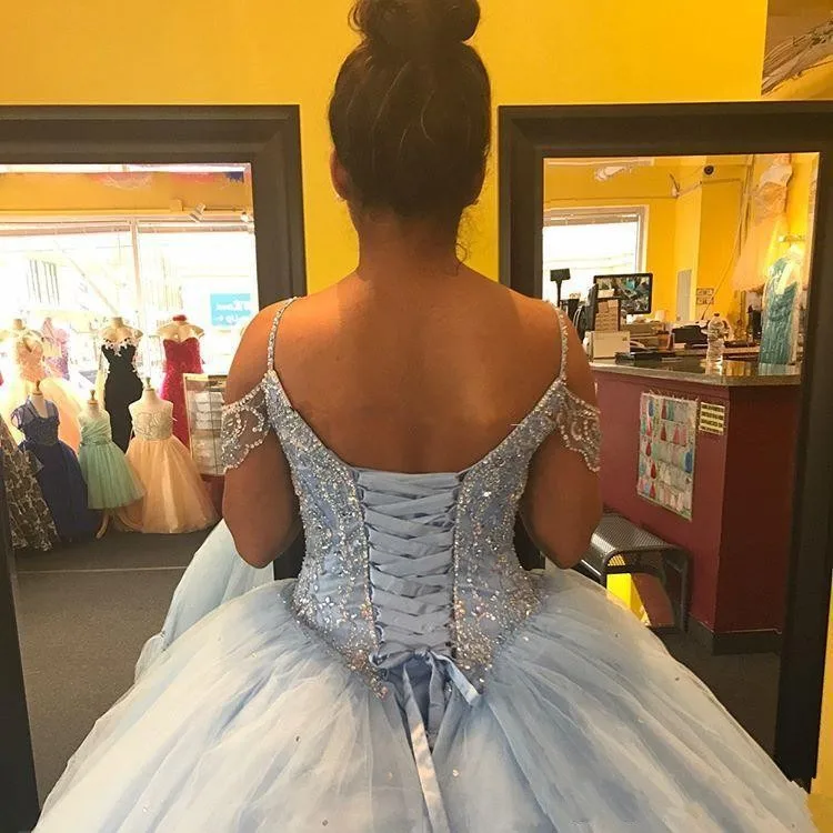 ANGELSBRIDEP Sweetheart Ball Gown Quinceanera Dresses 15 Party Fashion Spaghetti Straps Crystal Formal Cinderella Birthday Gowns