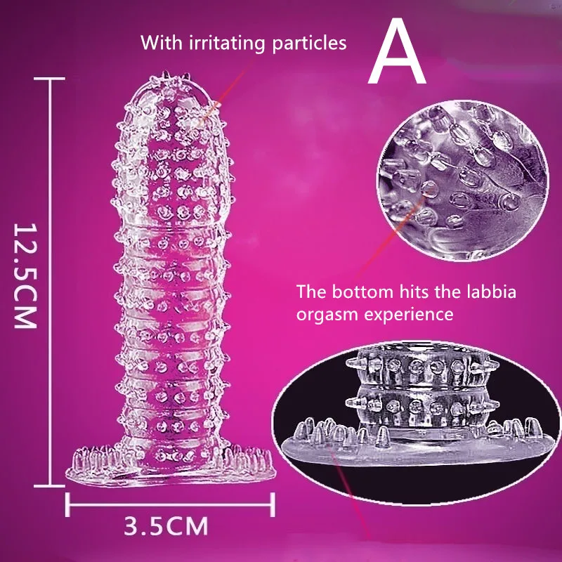 Extension Reusable Condom Penis Sleeve Male Enlargement Time Delay Spike Clit Massager Cover Crystal Clear Condoms