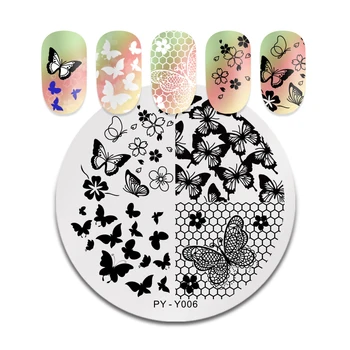 

PICT YOU Flowers Lace Grid Butterfly Nail Stamping Plates Flower Image Mixed Nail Art Natural Stencil Templates DIY Nail Art