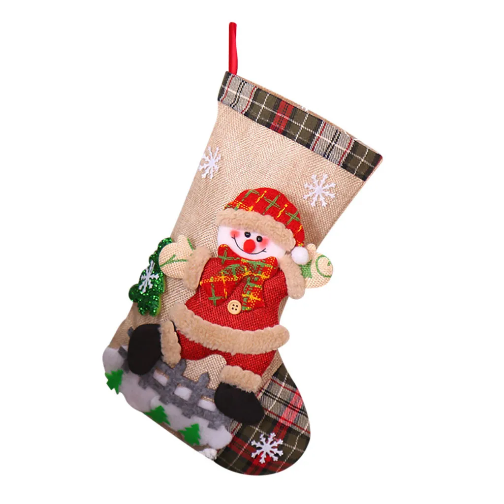 1PC Christmas Snowmen Hanging Christmas Tree Decoration Ornaments Party Holiday Candy Bags Socks Stocking Santa Claus Decor Gift - Цвет: Beige
