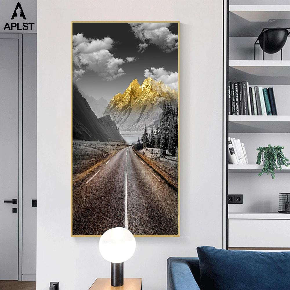 

Black And White Canvas Prints Highway Road Snow Mountain Painting & Posters Wall Art Mural Decorative Picture for Living Room