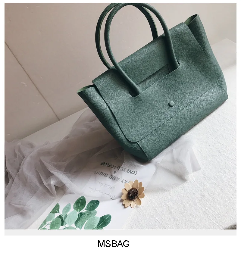 

Hand Bag 2019 New Lychee Pattern Simple Smile Face Bag Soft Big Bag Women's Bag