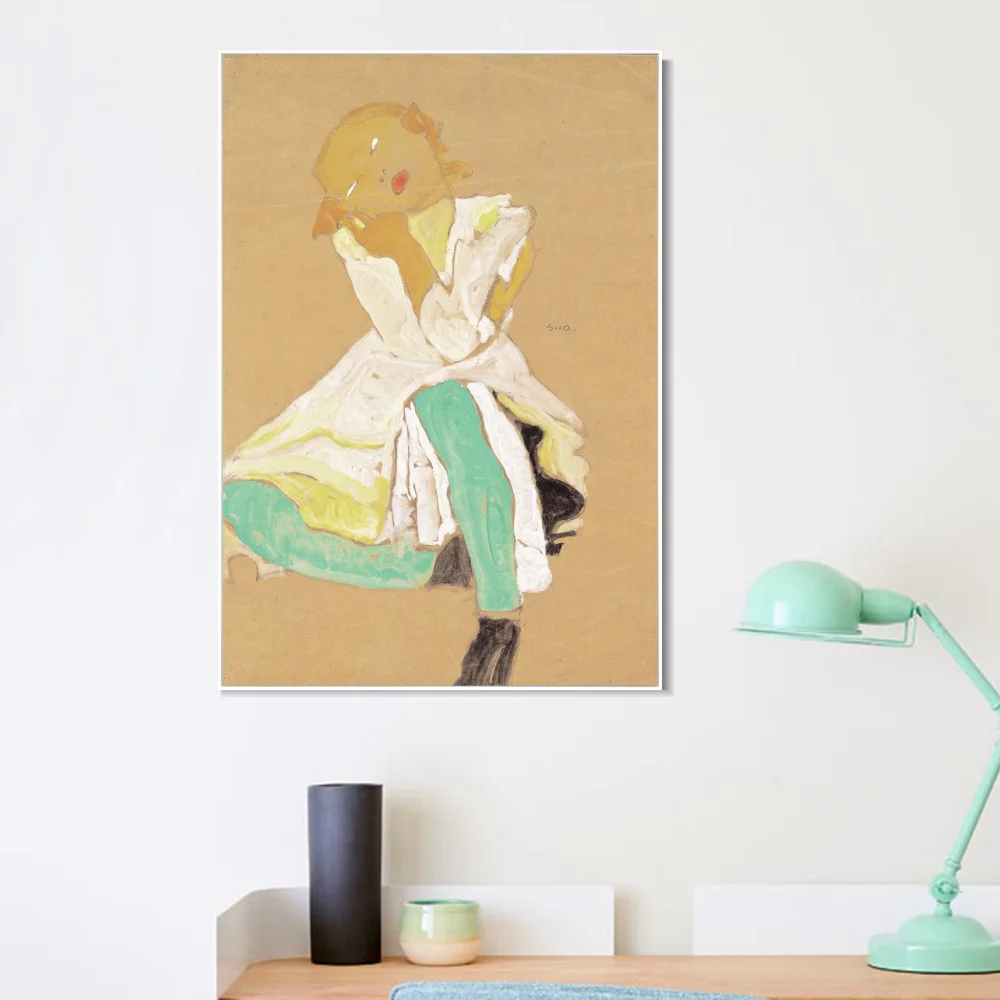 

Framed Canvas Little Girl By Egon Schiele Oil Painting on Canvas Posters and Prints Wall Art Picture For Living Room Cuadros
