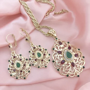 

Moroccan Style Jewelry Set Colorful Crystal Long Chain Necklace/Earring Caftan Accessories Girl Gift 2020 New