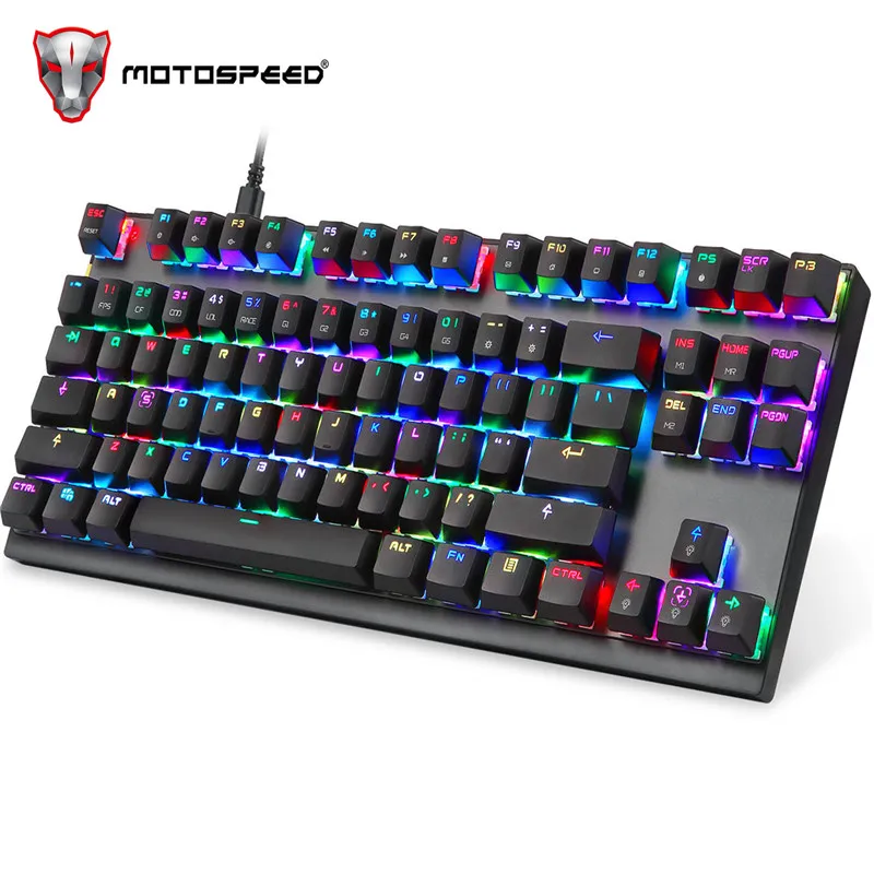 Kopen MotoSpeed K82 Backlight Professionele Computer Gaming Mechanische Toetsenbord RGB LED USB Wired 87 Toetsen Keyboard Voor Esports spelletjes
