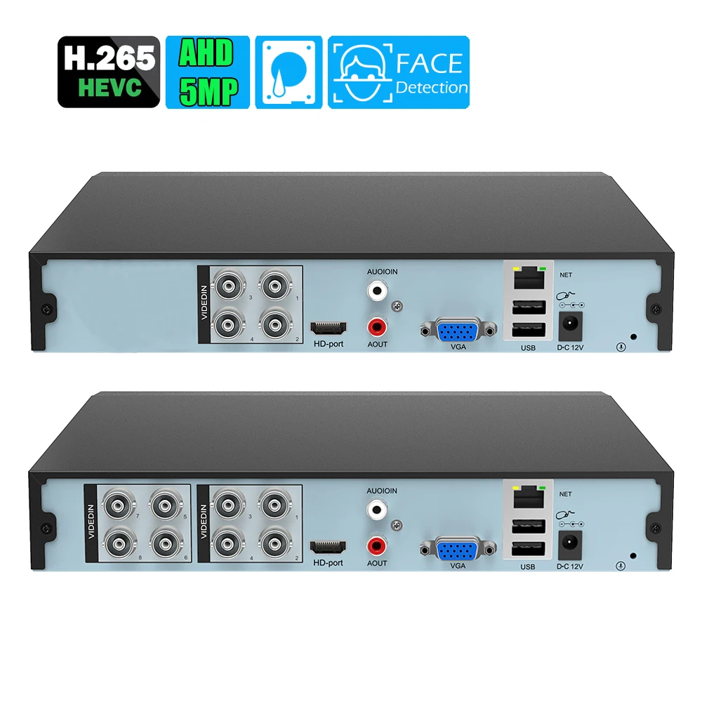 Обнаружение лица H.265 AHD DVR 4/8 каналов видеорегистратор NVR гибридный 6 в 1 для TVI CVI CVBS 5