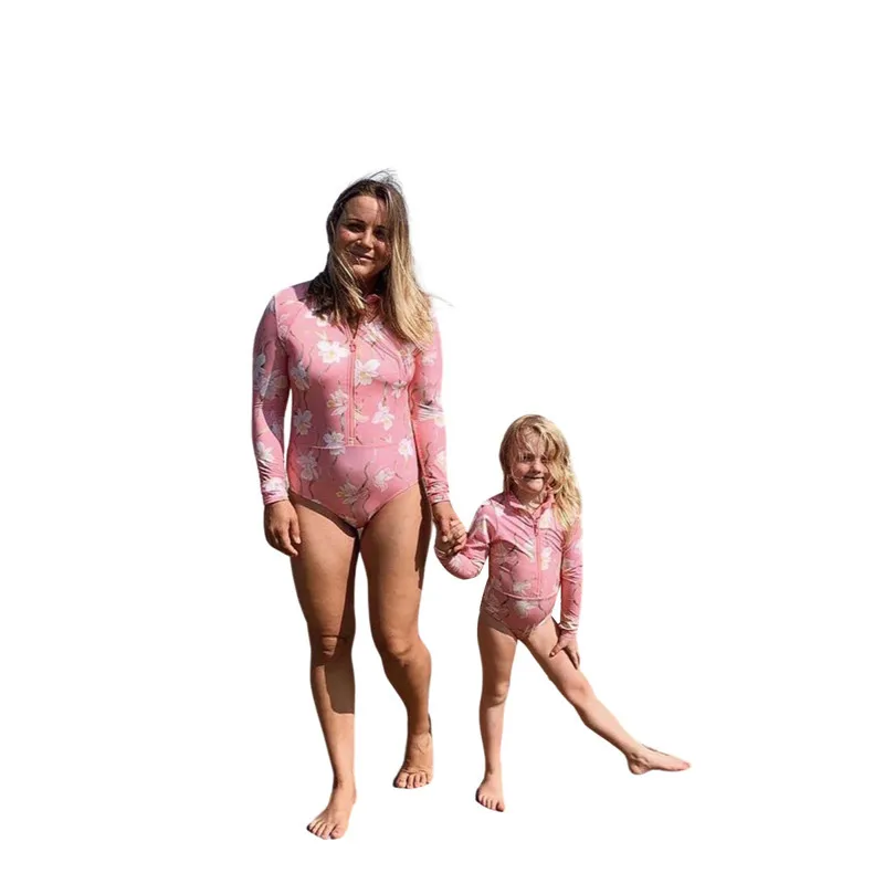 Xingqing Print Bikini One-piece Swimsuit Long Sleeve Triangle Floral Sun-proof Swimwear Zipper Swim Suit Women Swimwear Biquini