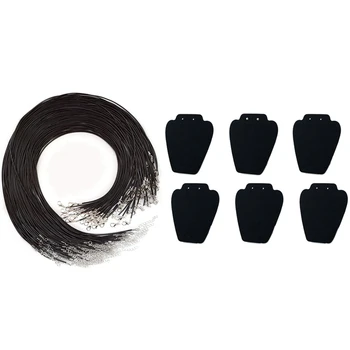 

20 Pieces 20 Inches Black Waxed Necklace Cord with Clasp Bulk & 6 Pieces of Velvet Black Velvet Jewelry Stand,